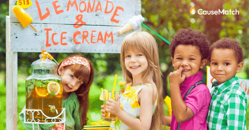 Kids running a lemonade stand fundraiser