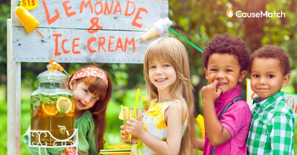 Kids running a lemonade stand fundraiser