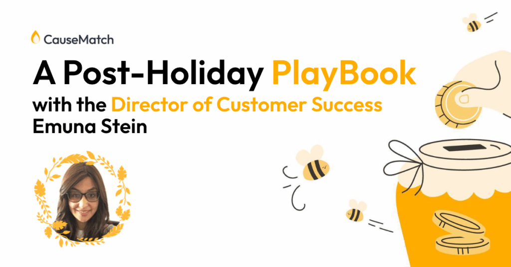 Post-Holiday PlayBook tite displayed bodly, with the sub text that says Emuna Stein, the author, is the Director of Customer Success at CauseMatch